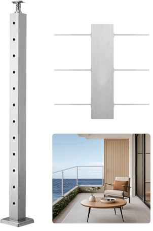 VEVOR Poteau Garde Corps, 1067x50,8x50,8 mm, Poteau Rampe d'Escalier à Câble, Trous Horizontaux Pré-percés, Support Horizontal Incurvé, pour Main Courante, Balustrade, Argent, 1JZLGZXYS1061EF8W001V0