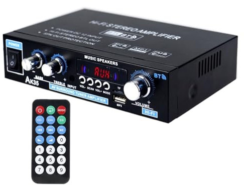 Receptor estéreo – Amplificador estéreo en miniatura receptores, reproductor inalámbrico multifunción sonido envolvente para radio micrófono TV casa garaje karaoke