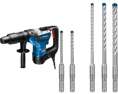 Bosch Professional Bohrhammer GBH 5-40 D (SDS Max, inkl. Zusatzhandgriff, Fetttube, Maschinentuch, Handwerkoffer) + 5x Expert SDS plus-7X Hammerbohrer Set (für Stahlbeton, Ø 5-10 mm)