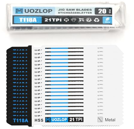 MUOZLOP20tlgT118A T-Schaft Stichsägeblätter für Metall,Stichsägeblatt Set | T-Schaft Stichsägeblatt Set mit Aufbewahrungskoffer,sägeblätter stichsäge Zubehör (20tlgT118A)