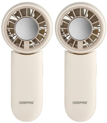 GEEPAS Rechargeable Fan - Pack of 2 | Mini Foldable Portable USB Fan for Travel Camping Office Outdoor Women Men | Handheld 2000mAh 3 Speeds & Cooling Quiet Mode 8Hr Run Time | Cream Cream