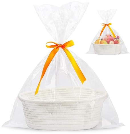 Geschenkkorb Leer, Korb Geschenk aus Baumwolle Geflochtener Korb mit Geschenktüten und Bändern für Hochzeit Aufbewahrung Geburtstag Babyparty(Weiß)