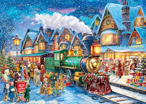Puzzle 1000 Teile für Erwachsene, klassisches Lernspiel Wunderschönes Dekoration-Winter Weihnachtsstadt, Weihnachtszug-Puzzle Geschenke