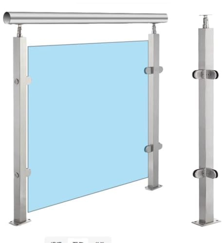 Poteau De Garde-Corps en Verre, Système De Colonnes De Garde-Corps en Acier Inoxydable, Panneaux en Verre Trempé, Pinces Et Colonnes D'écartement, pour Entrée De Villa(Corner Post,85cm/33.5)