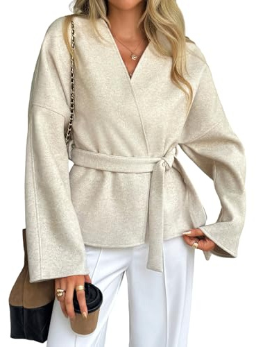 ZRYAZQ Kurzmantel Damen Winter Wolle Elegant Mantel Damen Kurz Mit Gürtel Winterjacke Business Wolljacke Winter Warm Kurzer Trenchcoat Einfarbig Übergangsjacke Kuschelig Wollmantel Frühling Jacke