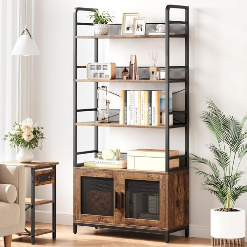 Garvee Estantería de Almacenamiento de 5 Niveles con Puertas de Malla y Estructura de Hierro para Dormitorio y Salón Cocina 80×30×180 cm(Colores Vintage)
