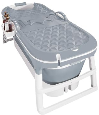 MUL-BOUTIQU Faltbare Badewanne Erwachsene, Faltbare Badewanne im Freien,Fleece Badewanne mit Abnehmbarer Abdeckung, Seifenkorb und Massagerolle 118x62x53cm für Badezimmer und Dusche (Grau)