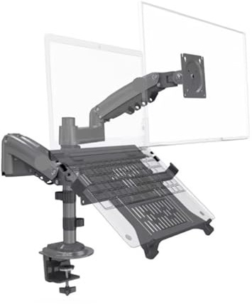 H180 FP-2 22 - 32 LCD TV Monitor Desktop Stand + 10 - 17 Laptop Stand Gas Spring Full Motion 2-12kg Double Arm Clamp Hole(2-9KG MATTE)