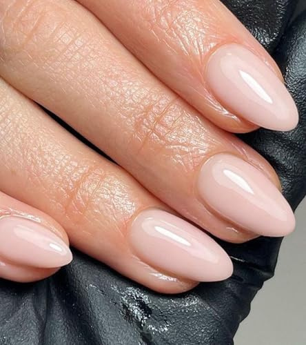 Celblisora 30 Pcs Press on Nails Short Soft Pink Almond False Tips Glossy Reusable Fake Stick on Nails Kit for Women