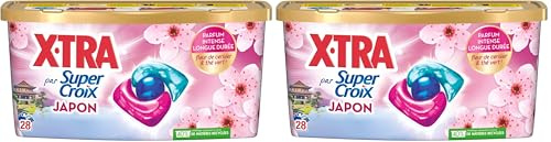 Miror Super Croix par X•Tra -Trio-Caps - Japon - Fleurs de Cerisier & Thé Vert - Moment Evasion - Experience Sensorielle - Parfum Intense - Longue Durée - Efficace dès 20°C - 28 Lavages (Lot de 2)
