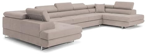 Ecksofa mit Schlaffunktion BIG PASTI U-Form, Sofa Couch mit Bettkasten, 3-Sitzer Eckcouch, Schlafsofa für Wohnzimmer, Big Sofa Couch mit Schlaffunktion (Pet Friendly Edition Helles Taupe)
