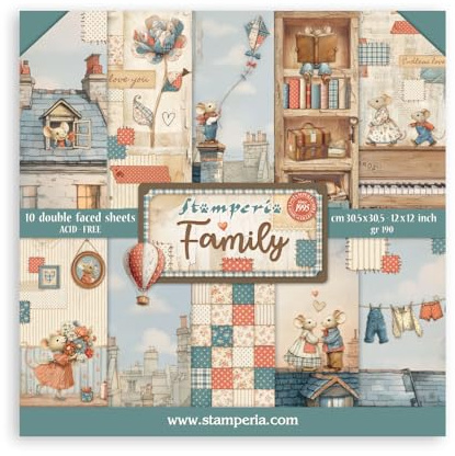 Stamperia - Scrapbook Paper Pad for Scrapbooks, Albums, Cards, Bullet Journals and More, Acid Free, Double-Sided, Perfect for Hobbies, Crafts, and Gifting (Family) (30.5 x 30.5cm)