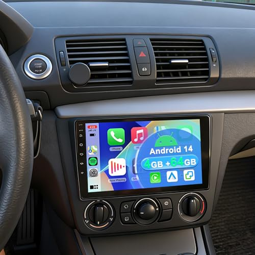 4+64G Android 14 Auto Radio Coche con CarPlay Android Auto para BMW Serie 1 E88 E82 E81 E87 2004-2011, Pantalla táctil de 9 Pulgadas Autoradio Estéreo Reproductor con navegación GPS SWC MirrorLink