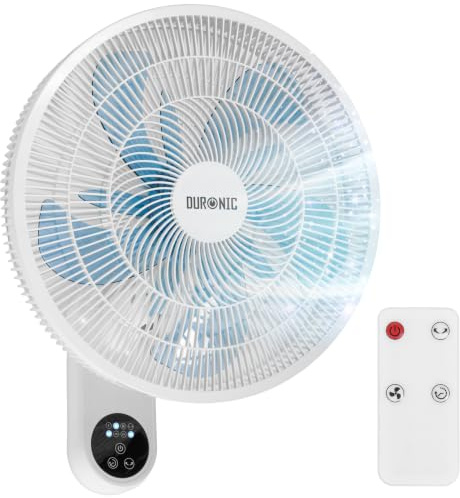 Duronic FN42 WE Wall Mounted Fan, 16 Cooling, Remote Control, Quiet, White | 52.8dB Quiet Operation, 3 Speed Settings, 60 Degree Oscillation, 7.5H Timer, Ideal For Home, Office, Bedroom And Kitchen