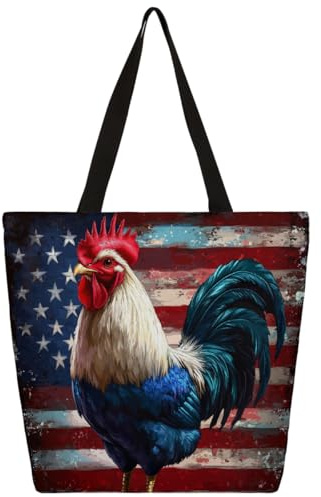 Retro-Hahn-Flagge Einkaufsbeutel Leichte Schultertasche Mit Reißverschluss Tasche Für Das Tägliche Wäsche Reise