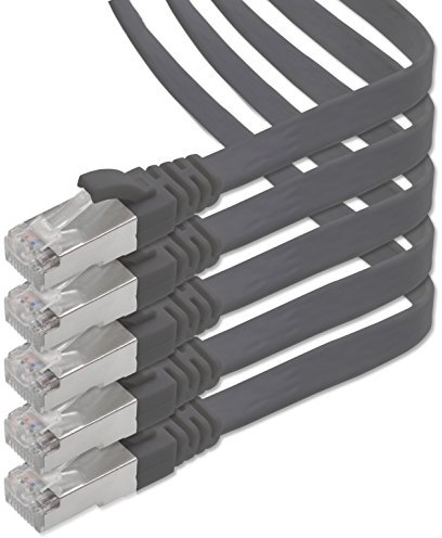 1m - noir - 5 pièces Câble ruban LAN Ethernet Gigabit CAT.7 (RJ45) câble réseau câble brut (10Gbit/s) câble d'installation plat mince compatible avec Cat.5 - Cat.5e - Cat.6