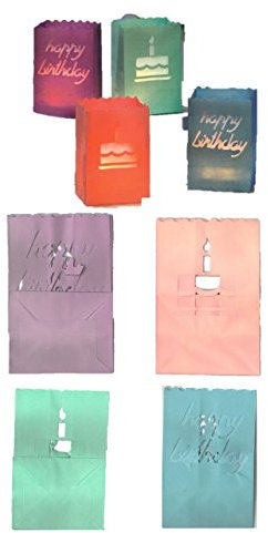 20 Stück Papier Lichttüten Lichtertüten Happy Birthday Geburtstag Torte für Teelichter Kerzen Laternen Bunt Kerzenhalter