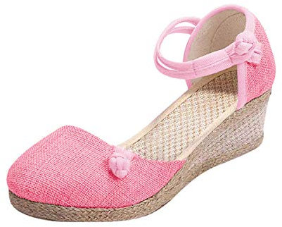 Minetom Espadrille Femme Mode Sandales Compensées Talon Plateforme Lanière Cheville Chic Boucle Sandale Elegantes Talons Hauts Chaussures Rose 39 EU