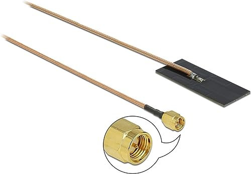 DELOCK WLAN 802.11 ac/ax/a/h/b/g/n Antenne SMA Stecker 0,5-1,2dBi RG-178 1m PCB intern Klebemontage