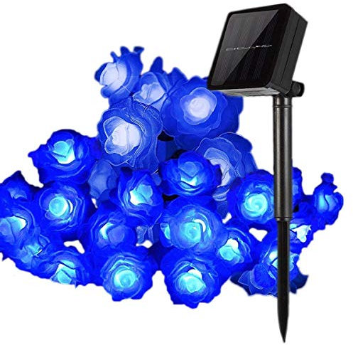 KEEDA Solar Lichterketten, 20 LED Rose Blume Lichterkette Wasserdichte dekorative Beleuchtung für Außen Patio Garten Hochzeit Weihnachten Party (Blau)