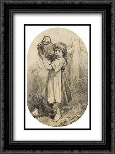 Girl With A Bast Basket 18x24 Black Ornate Frame and Double Matted Museum Art Print by Viktor Vasnetsov