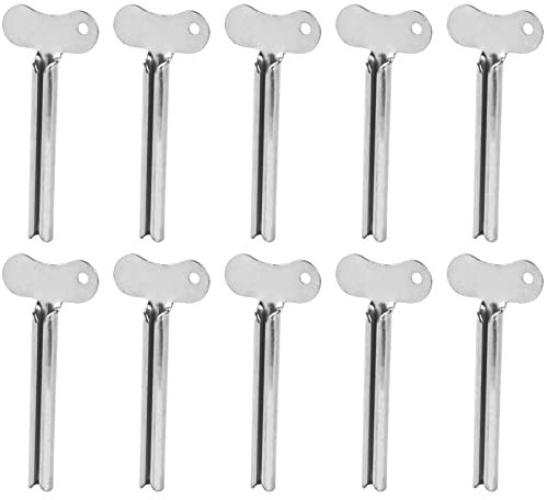 AUEAR, juego de 10 exprimidores de pasta de dientes de acero inoxidable, exprimidor de llaves, exprimidor de plata para pasta de dientes casera