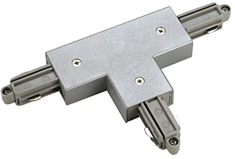 famlights 1-Phasen Schienensystem T-Verbinder, Schutzleiter rechts in Silber aus Kunststoff | schlichtes T-Stück für Stromschienen | individuelle Deckenbeleuchtung für Küche