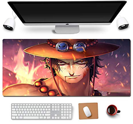 Tapis de Souris One Piece 900x400mm Tapis de Souris XXL Multifonction Gaming Mousepad XXL Grand sous Main, Anime Souris 3mm Bureau Anti-Glissant Surface Texturée pour Ordinateur, H