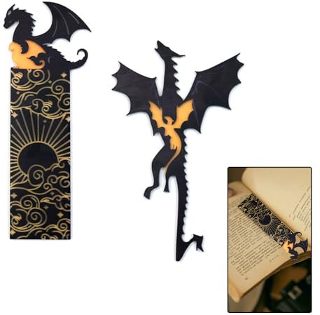 SI SEN 2 Stück Schwarze und Goldene Drachen Lesezeichen - Fourth Wing Merch für Liebhaber