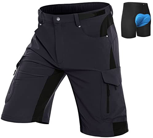 Vzteek Herren MTB Hose Fahrradhose mit Gepolstert, Schnelltrocknende MTB Shorts Mountainbike Hose Herren(Schwarz,L)