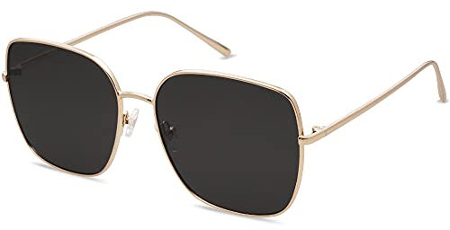 SOJOS Sonnenbrille Damen Vintage Verspiegelt, Herren Retro Übergröße Eckig Sonnenbrille UV400 Schutz Rechteckige Brille SJ1146 mit Hellgoldener Rahmen/Graue Linse