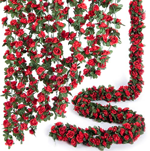 8Pcs x 8.2FT Artificial Flower Garland Floral Rose Vine Decor, Red Flower