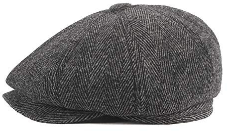 Anshili Herren Schiebermütze mit Ohrenklappen Schirmmütze Newsboy Cap (Schwarz B, L: 58-59 cm)