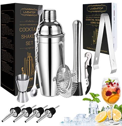 LIVEHITOP Cocktail Shaker Set, 12 Pieces Cocktail Making Set with 750 ML Cocktail Shaker Professional Bartender Kit for Bar, Party, Home