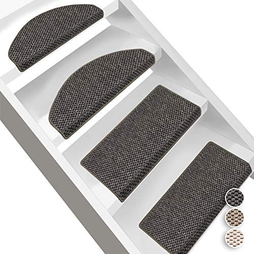 Floordirekt Stufenmatten Kalkutta | Halbrund oder Eckig | Sisaloptik | Treppenmatten in 3 Farben | Luxeriös & strapazierfähig | Stufenteppich für Innen (Anthrazit, Halbrund 56 x 19 cm)
