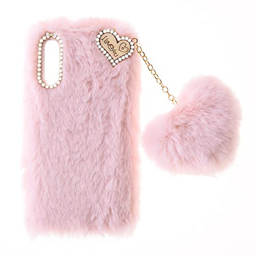 xifanzistore Plüsch Hülle für LG Velvet Plüsch Winter Warm Flauschig Schutzhülle Stoßfest Backcover Handyhülle Schutzhülle Niedlich Pelzigen Schale Etui Tasche Case Handytasche für LG Velvet,Rosa