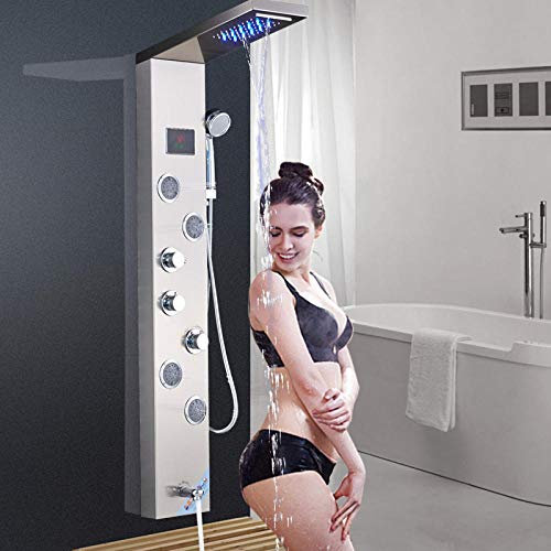 Gnailur Bath Shower Column Rain Waterfall Shower Panel Mixers Rotate Body Massage Jets Shower System