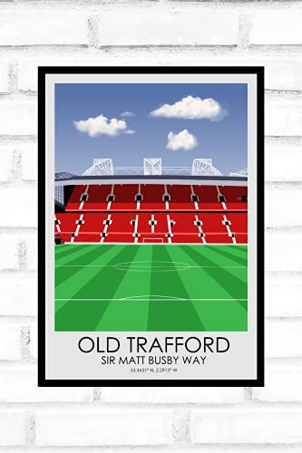 Hewson's Gifts Manchester United Fußballstadion-Druck Old Trafford – Geschenk für Fußball-Fan – Geschenk für Vater, Bruder, Sohn – Fußballgeschenk (Manchester United A4-Größe (Old Trafford))