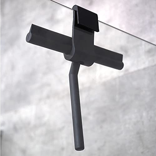 WITEN&NOCK Duschabzieher Silikon Set mit Wandhalter Duschkabinenabzieher Duschwischer Fensterabzieher Edelstahl Kern ohne Bohren Silikon Abzieher Dusche schwarz matt