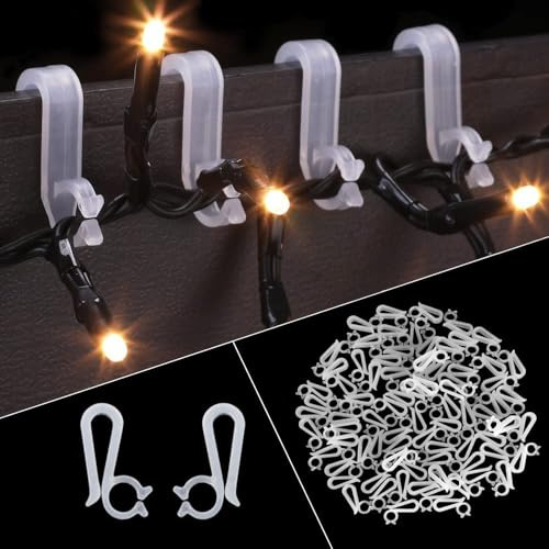 Vikdio 60 Pcs Gutter Hooks for Fixing Christmas Lights, Holiday Lights Clips Mount to Gutters Shingles, Gutter Clips for Hanging Icicle Lights on Halloween Xmas Decoration Outdoor Tree Window