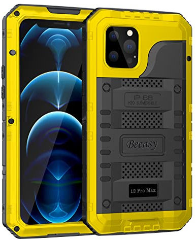 Beeasy iPhone 12 Pro Max Case, Shockproof IP68 Waterproof Built-in Screen Protector, Military Protection Heavy Duty Metal Dustproof Rain Snow Heavy Duty Construction Site Case
