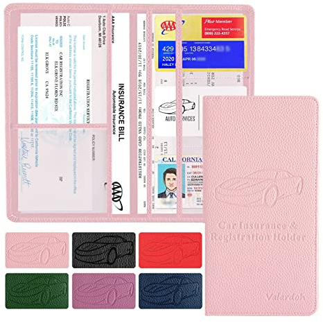 Valardoh Porte-Carte d'immatriculation et d'assurance Automobile – Porte-Documents pour Cartes, permis de Conduire et Autres Documents Essentiels (Noir), Rose, Moderne