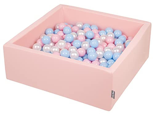 KiddyMoon Bällebad 90X30cm/200 Bälle ∅ 7Cm Bällepool Mit Bunten Bällen Für Babys Kinder Quadrat, Rosa: Baby Blau/Rosa/Perle/Transparent