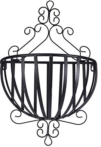 Metall Wand Pflanzkorb Hängender Pflanzkorb Blumenhalter Halbrunde Hängende Blumenkörbe für Veranda Balkon Zaun Dekor Schwarz