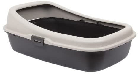 High Sided Large Plastic Cat Litter Tray Box. Removable High Rim. Low Entrance. (Beige & Brown)