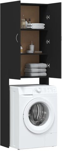 Tidyard Meuble pour Machine à Laver Armoire de Salle de Bains Meuble pour Lave-Linge 2 Portes et 3 Compartiments Noir 64x25,5x190 cm