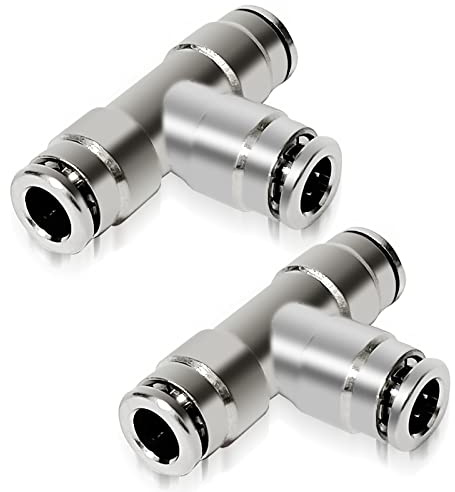 KEIYSHOLCK Brass 1/4 Tube OD 3 Way Union Tee Air Fittings Push to Connect Tube Fitting Quick Pneumatic Connector Push Lock Fittings - 2 Pack