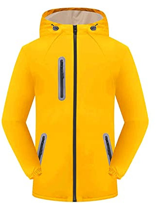 Wasserdichte Skijacke für Damen und Herren, warmer Winter, Schneemantel, Windbreaker, Kapuze, Retro-Jacke, gelb, 46