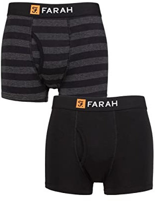 Farah Mens Classic Keyhole Trunks - Plain and Striped Designs, Soft Cotton in a Multipack Pack of 2 Sizes S,M,L,XL,XXL Broad Stripe Black/Charcoal XXL