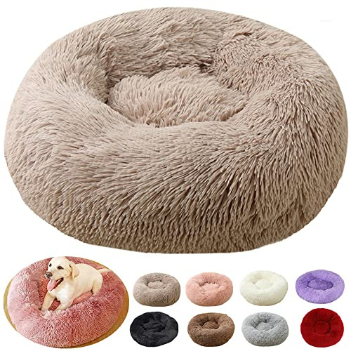 Comfy beruhigendes Bett für Hunde und Katzen, rundes Donut-Korb, Anti-Stress, Kissen (50 cm, dunkelgrau)